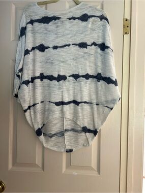 White And Blue Tie Dye Dolman High Low Top